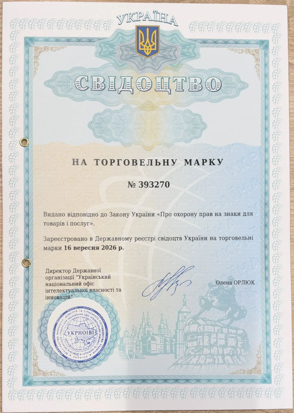 Свідоцтво на торговельну марку № 393270